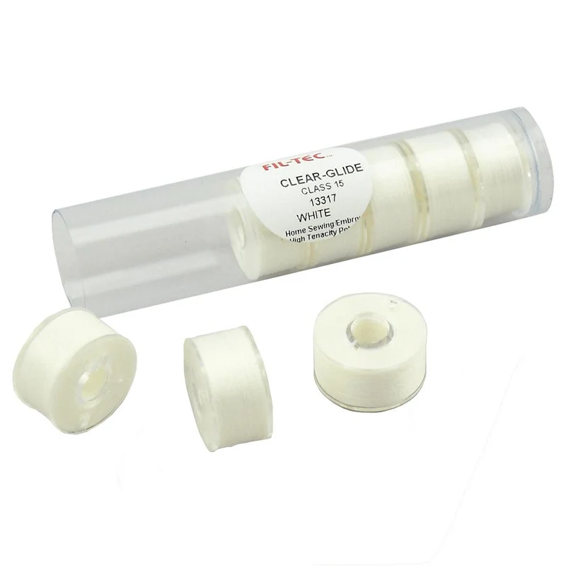 Fil-Tec, Clear-Glide 15/A Bobbins - White - 8/Tube