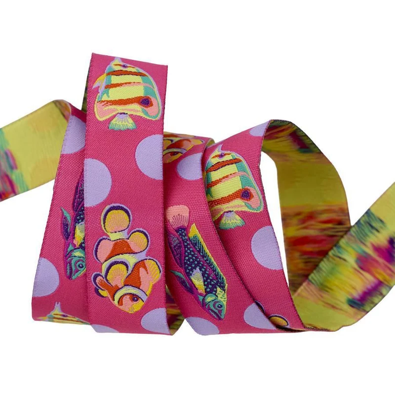 Tula Pink, Renaissance Ribbon, 1" (25mm) Wide. School Crossing, Ultraviolet Pink