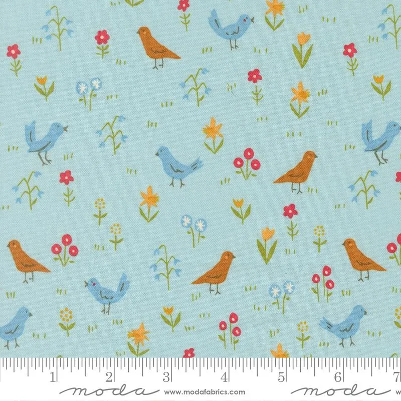 Moda, Stacey Iest Hsu, Animal Park Fun, Small Birds & Flowers, Water Blue
