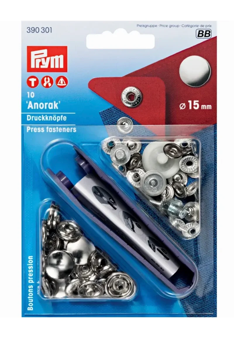 Prym Nähfrei Anorak Druckknöpfe 15mm silber