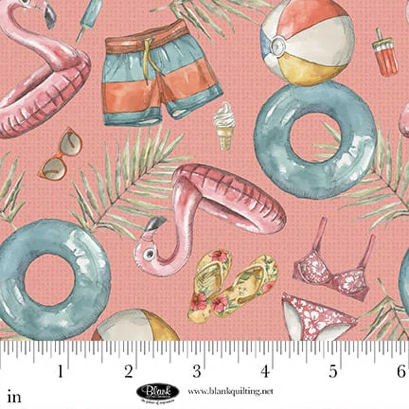 Blank Quilting, Vintage Summer, Tossed Beach Toys, Mauve