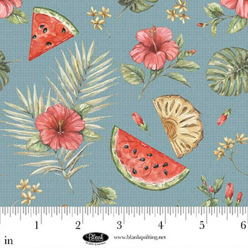 Blank Quilting, Vintage Summer, Tropical Fruit on Slate
