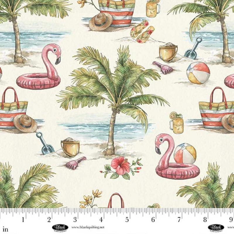 Blank Quilting, Vintage Summer, Palm Tree Print, Ivory