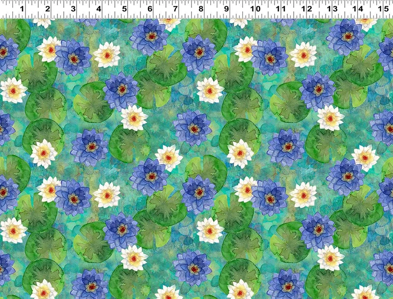 Clothworks, Lily Pond, Mixed Lilies, Teal