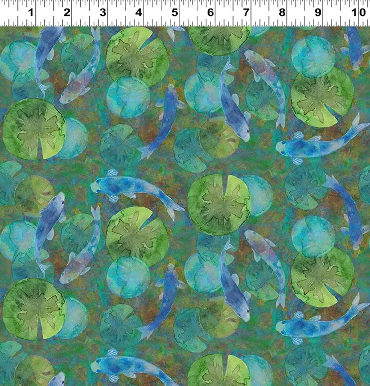 Clothworks, Lily Pond, Hidden Koi, Teal