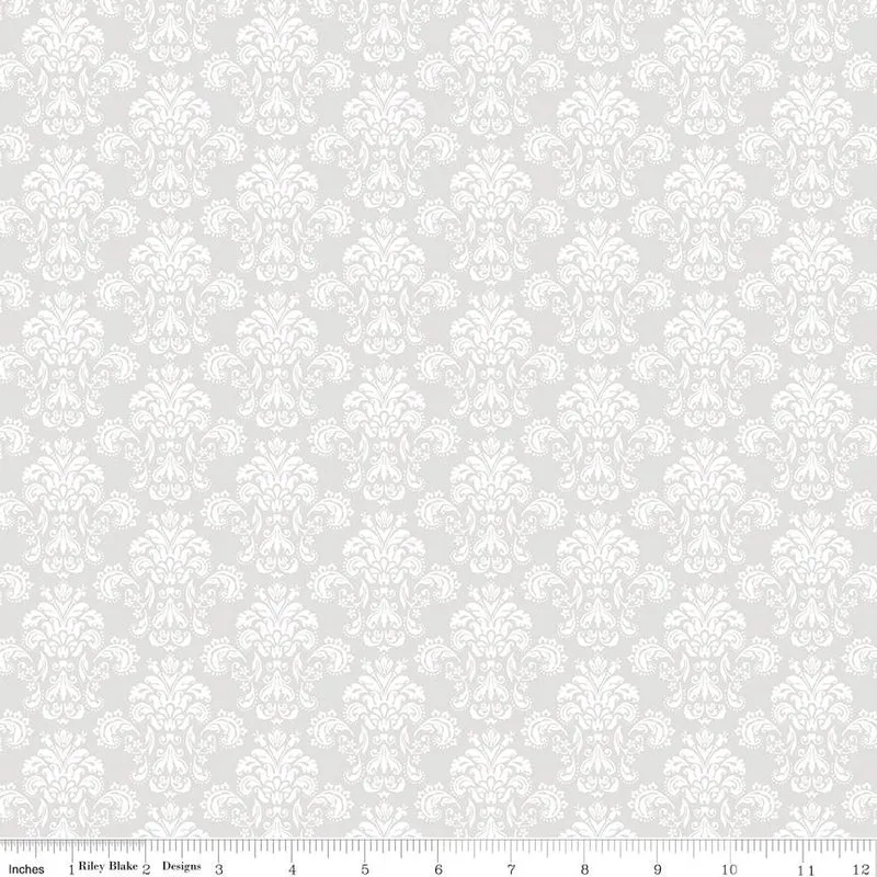 Riley Blake, Elegant Essentials, Damask Pearl, White