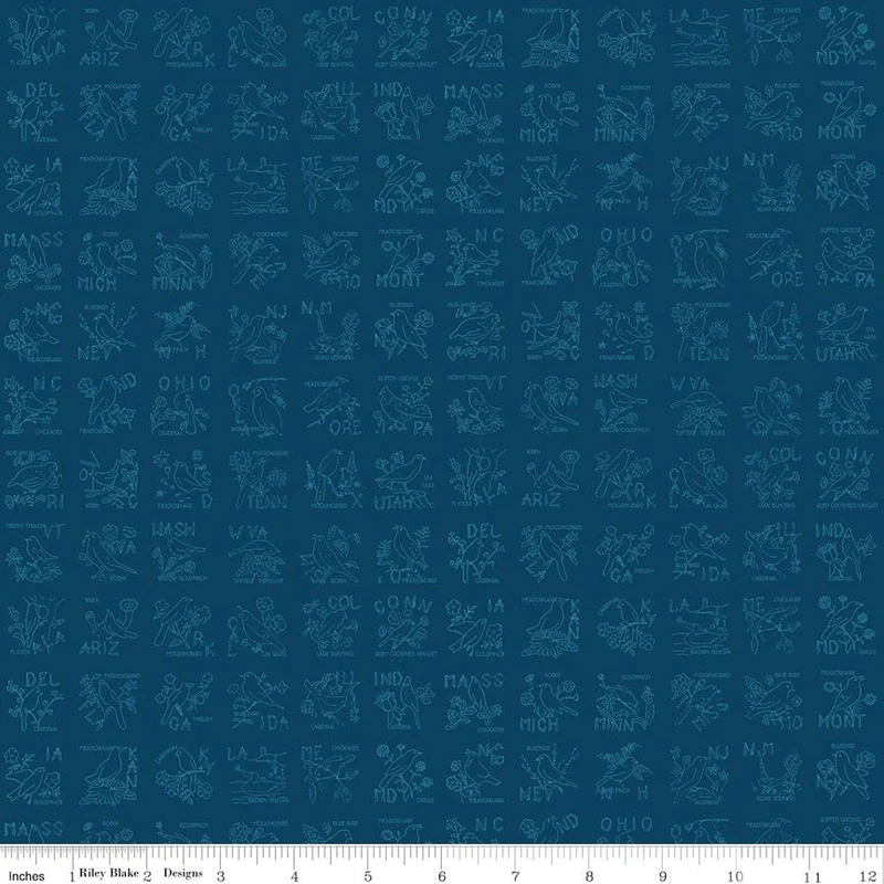 Riley Blake, Sew America, State Birds, Blue