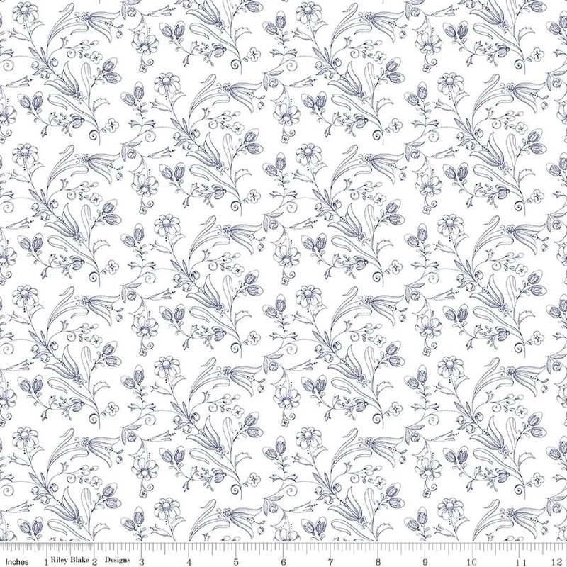 Riley Blake, Sew America, Flower Vines, White