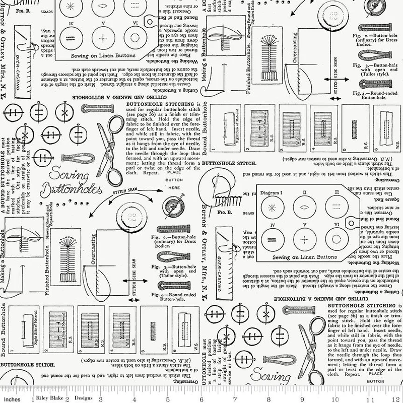Riley Blake, Sew America, Sewing Notes Text on Off White