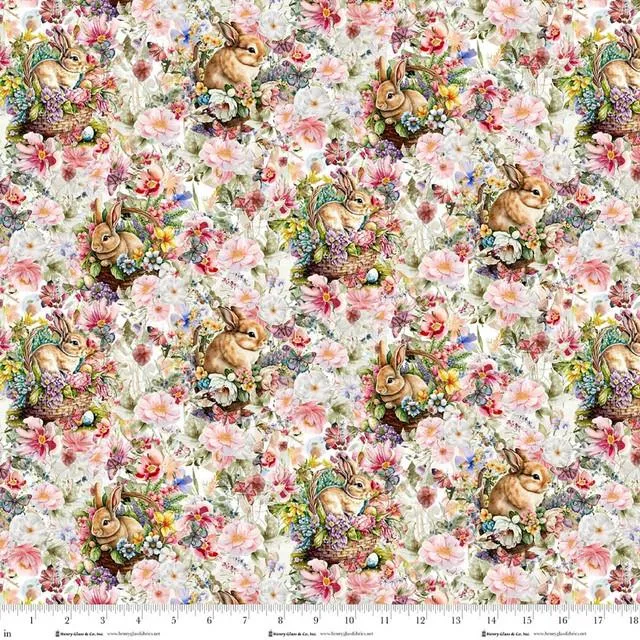 Henry Glass, Basket Full of Blessings, Packed Floral & Bunnies, Multi