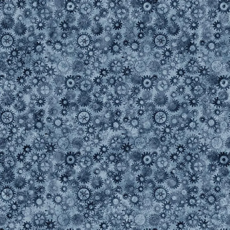 QT Fabrics, Build It, Construction Animals, Gears, Navy