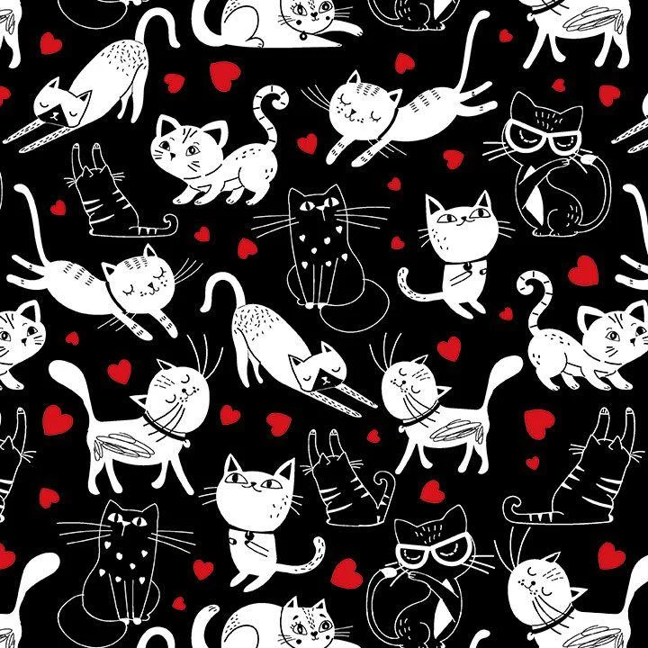Timeless Treasures, Cats & Hearts, Black