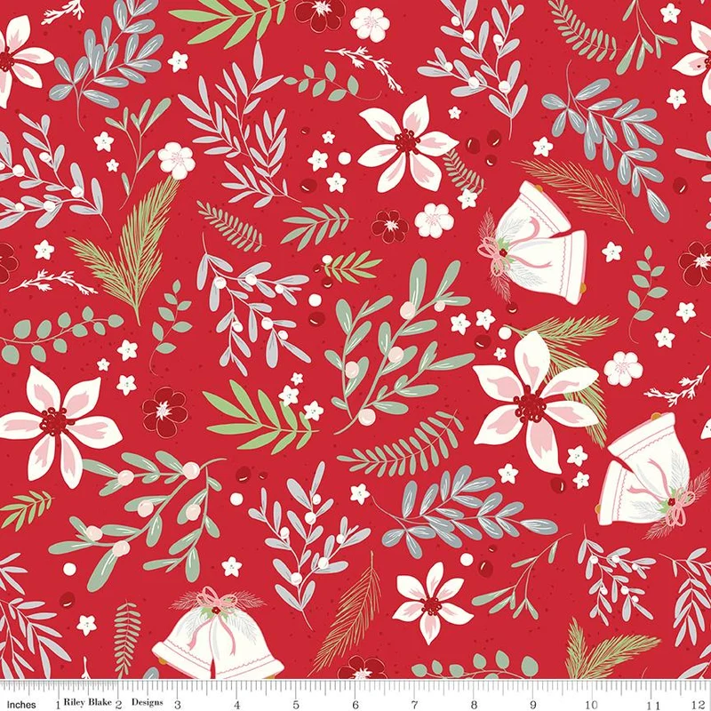 Riley Blake, Mistletoe & Holly, Main Print , Red