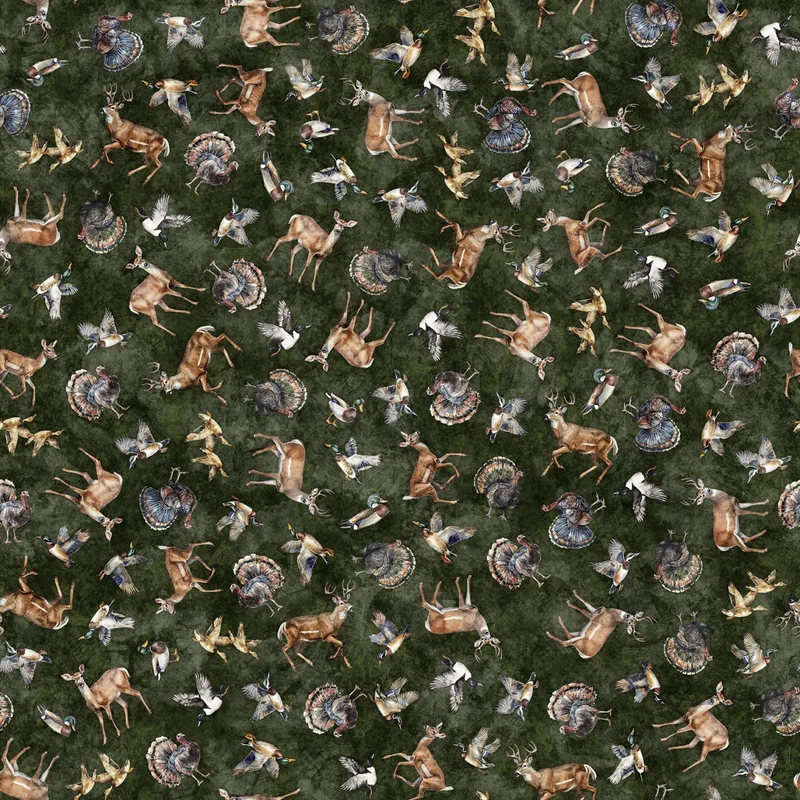 QT Fabrics, Forest, Field & Stream, Wildlife Toss, Pine