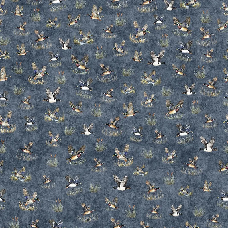 QT Fabrics, Forest, Field & Stream, Ducks, Steel Blue