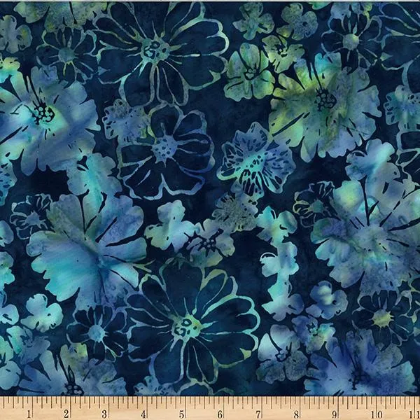 Hoffman , Bali Baik, Bold Floral, Watercress, Blue