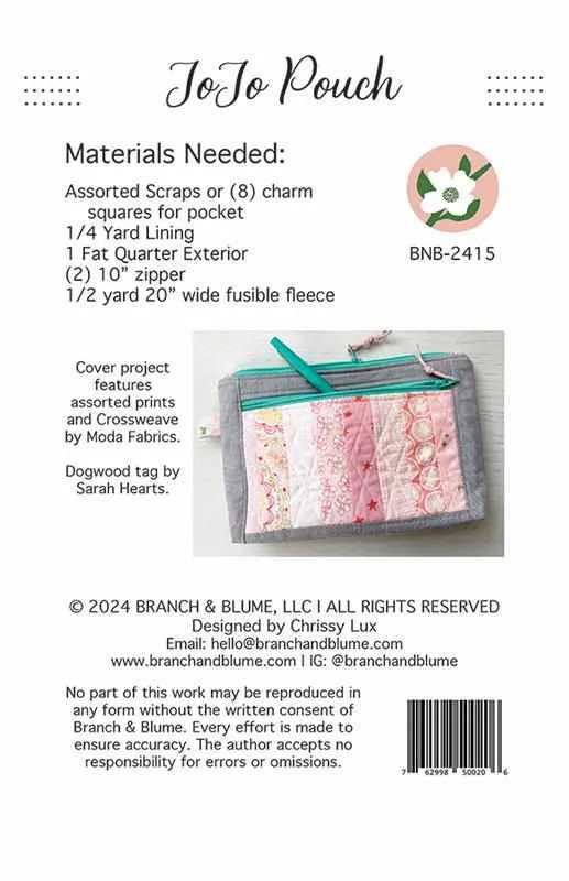 Branch & Blume, JoJo Pouch Pattern