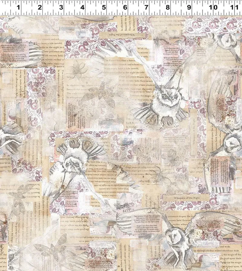 Clothworks, Night Whispers, Owl Collage, Khaki