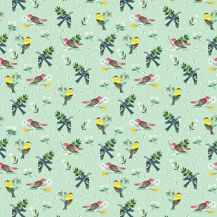 Benartex, A Prairie Heart, Morning Birdsong, Light Teal