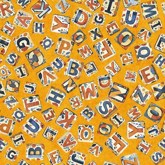 QT Fabrics, Build It, Construction Animals, ABC Blocks Toss, Marigold