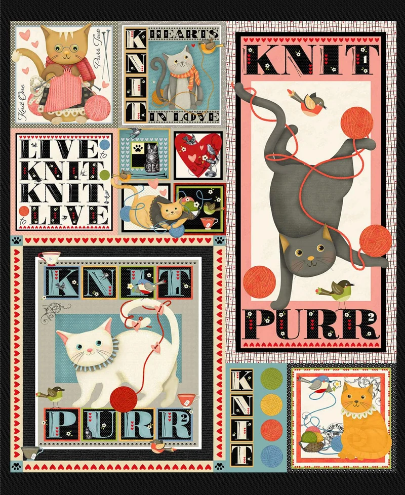 Studio E, Knit1 Purr2, Main Panel, 24" X 42"