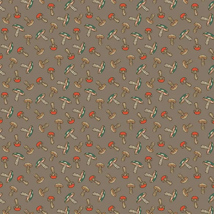 Benartex Fabric, Small Wonders, Mushroom Wonder, Taupe