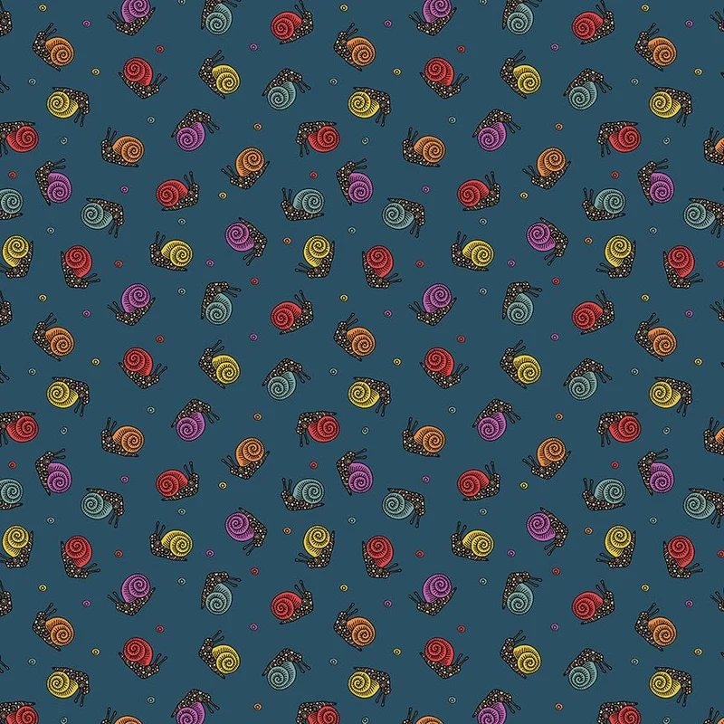 Benartex Fabric, Small Wonders, Snail Magic, Teal