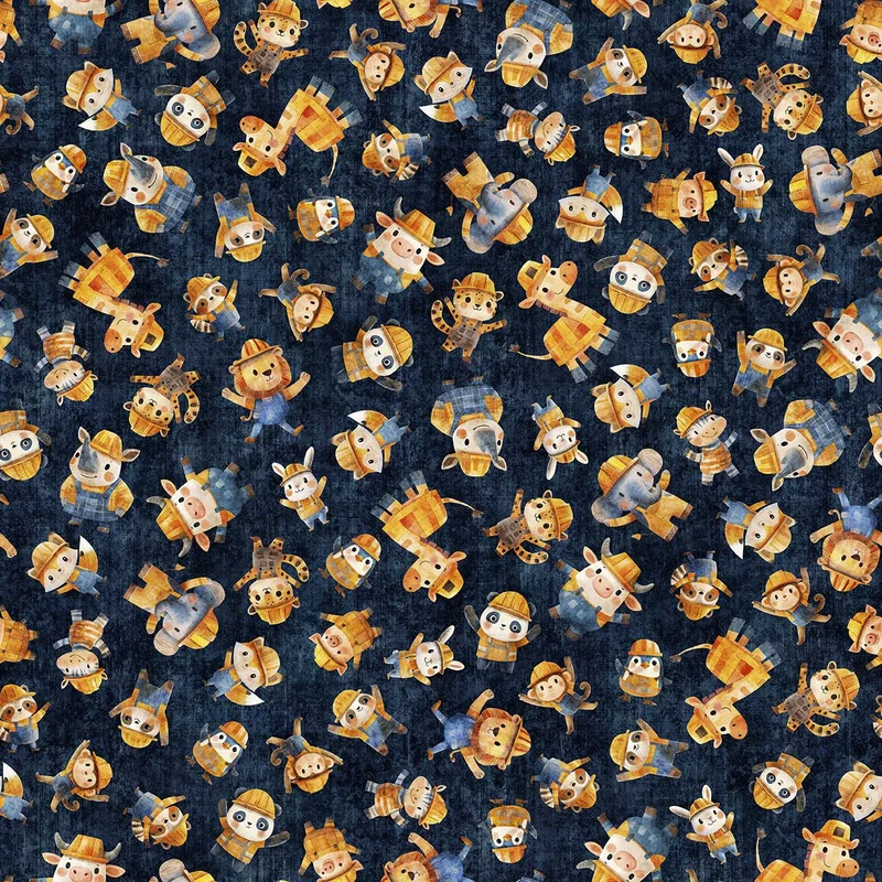 QT Fabrics, Build It, Construction Animals Toss, Midnight