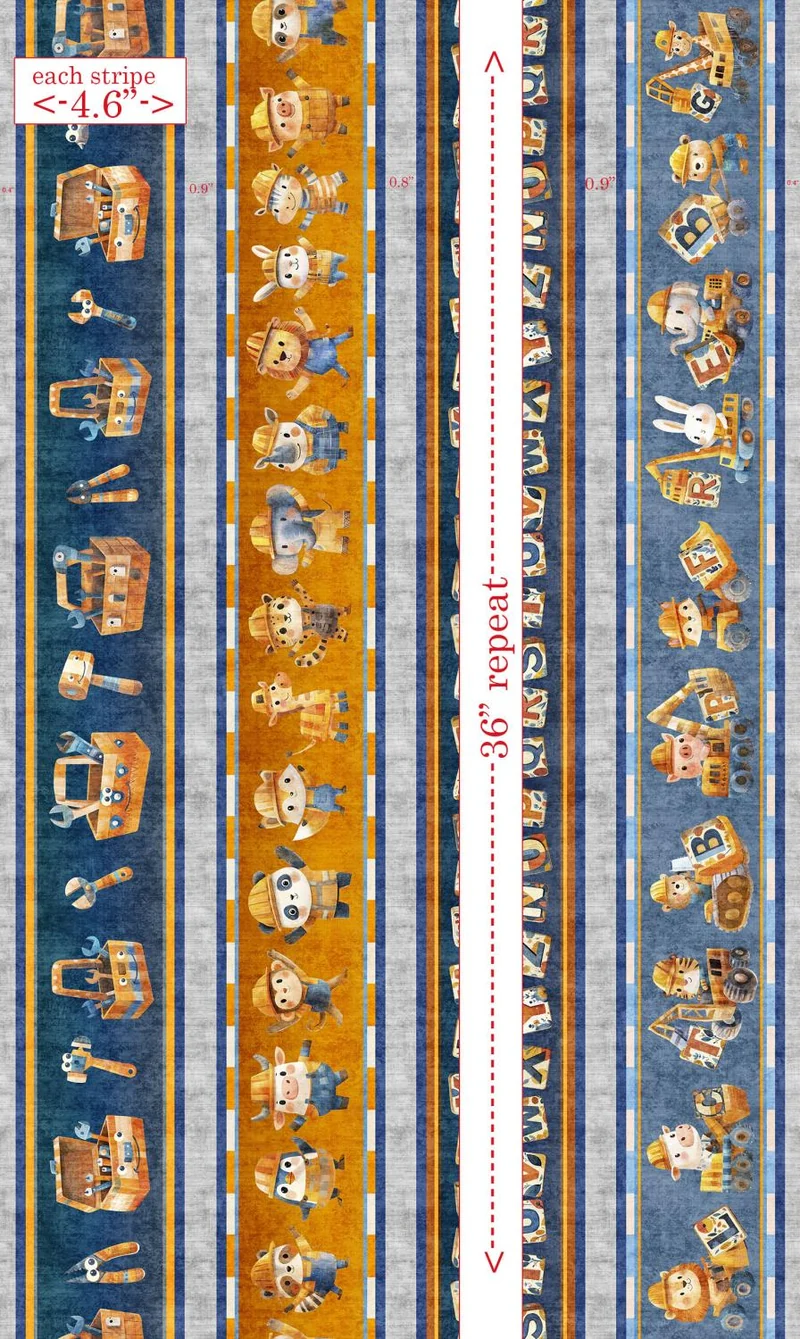 QT Fabrics, Build It, Construction Animals Border Stripe