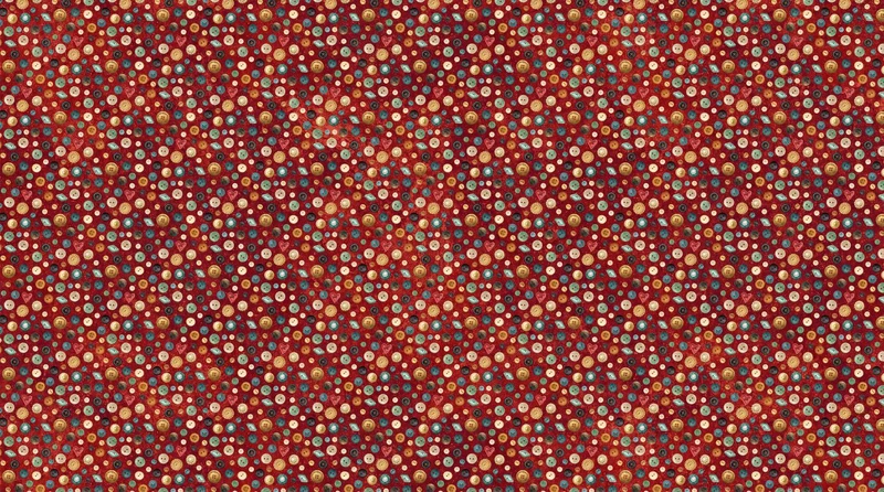 Northcott Fabrics, Stonehenge Stitchin, Scattered Buttons on Red