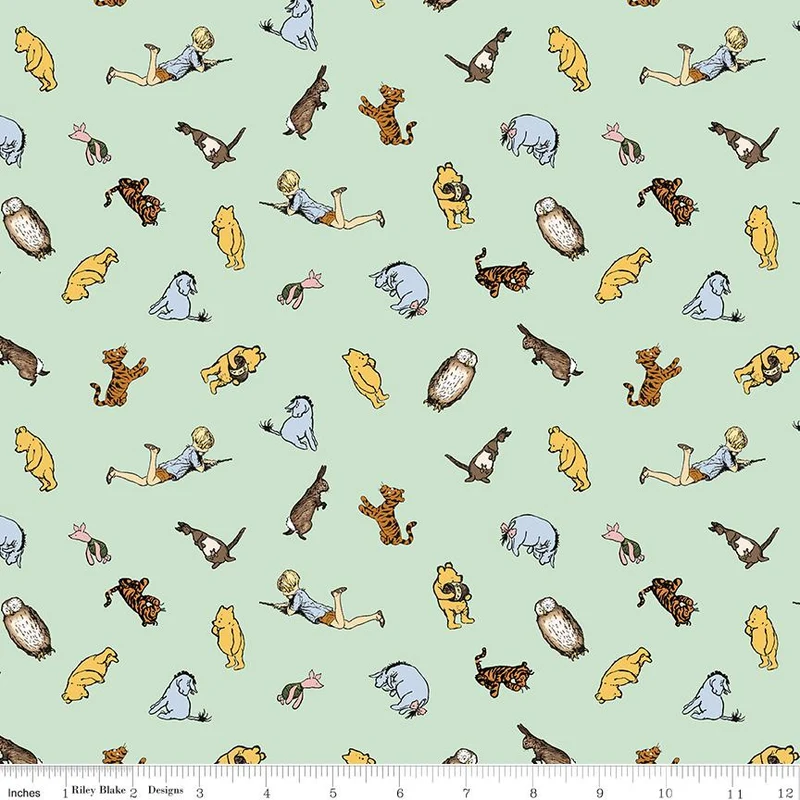 Riley Blake, Classic Winnie The Pooh, Tossed Characters, Green