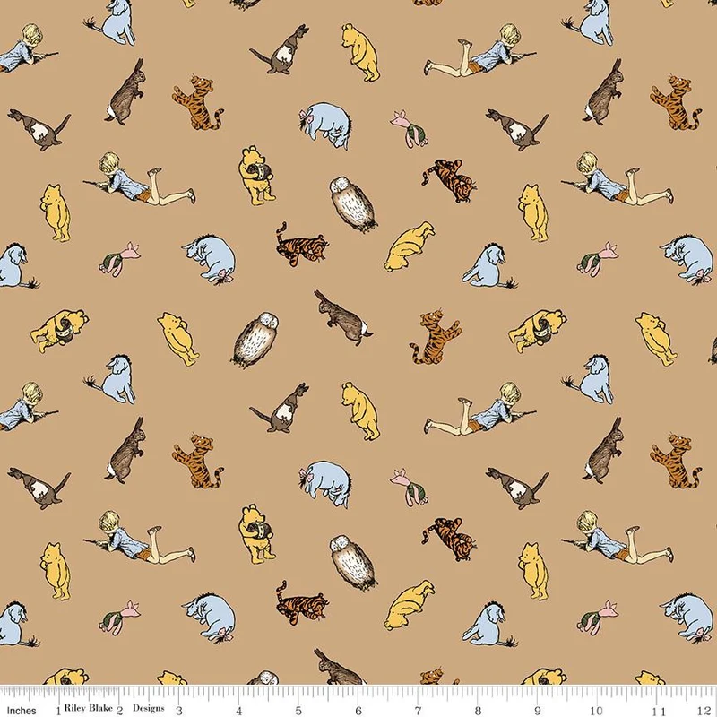 Riley Blake, Classic Winnie The Pooh, Tossed Caracters, Brown
