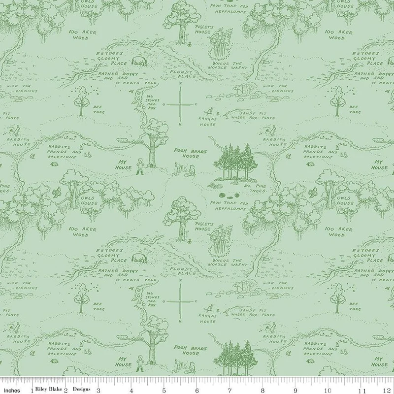 Riley Blake, Classic Winnie The Pooh, Map, Green