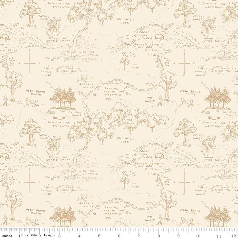 Riley Blake, Classic Winnie The Pooh, Map, Brown