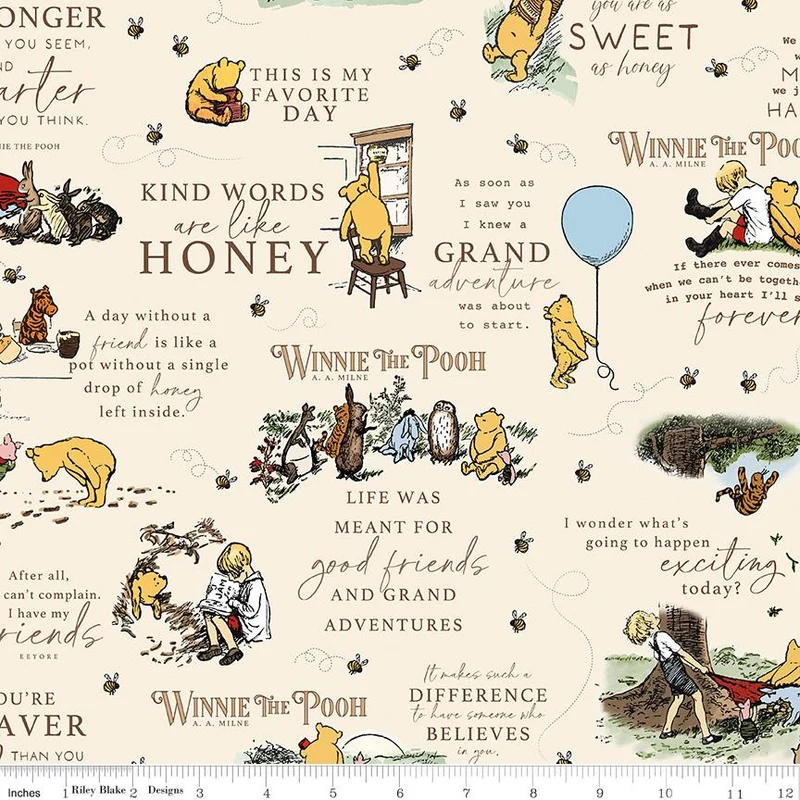 Riley Blake, Classic Winnie The Pooh, Words, Cream