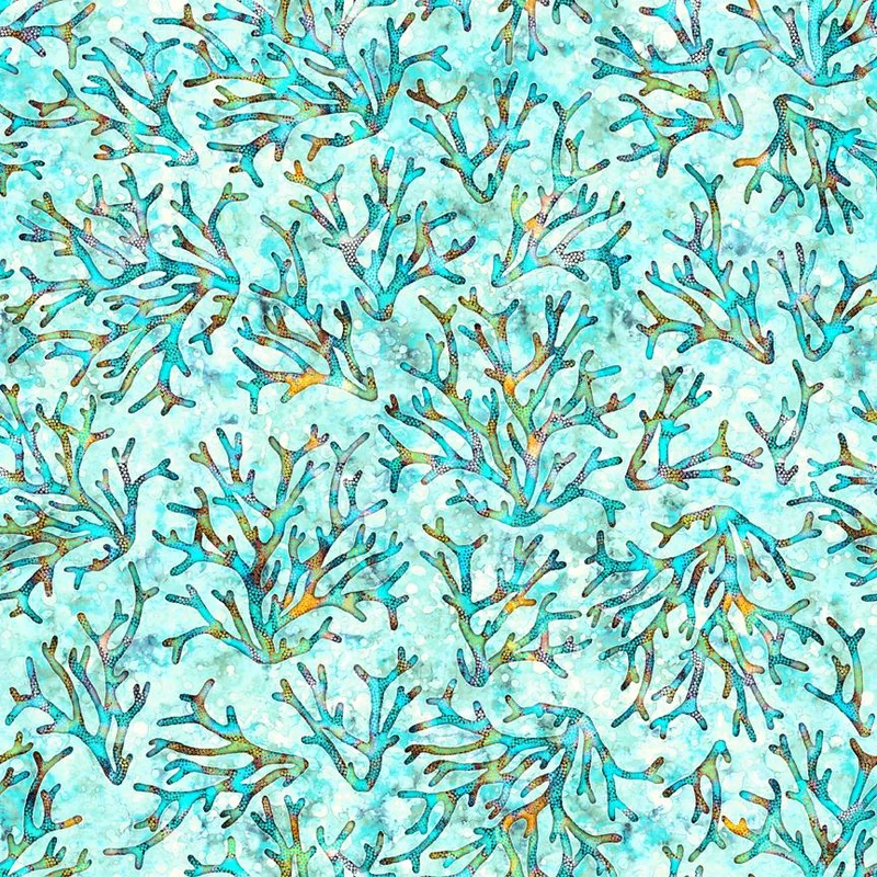 QT Fabrics, Coral Toss, Aqua