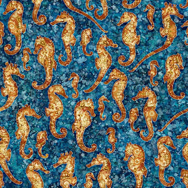 QT Fabrics, Oceana, Seahorses, Ocean Blue