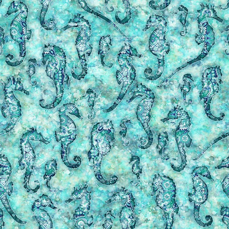 QT Fabrics, Oceana, Seahorses, Aqua