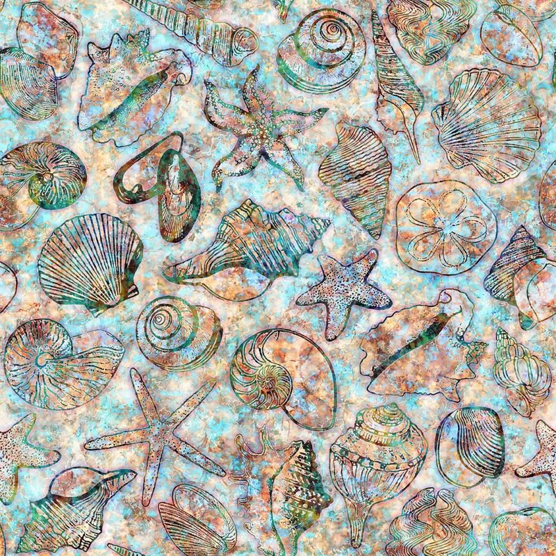 QT Fabrics, Oceana, Seashells, Multi