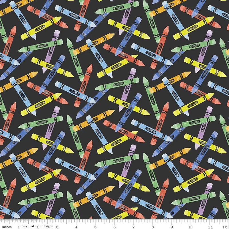 Riley Blake, New Box of Crayons, Crayon Toss, Black