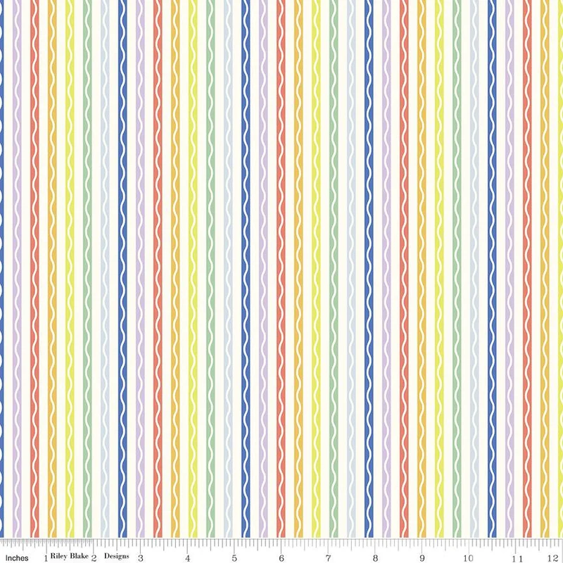 Riley Blake, New Box of Crayons, Stripe, White