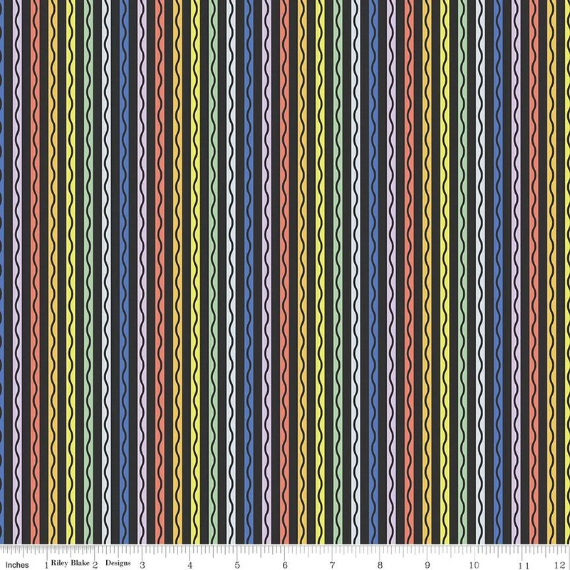 Riley Blake, New Box of Crayons, Stripe, Black
