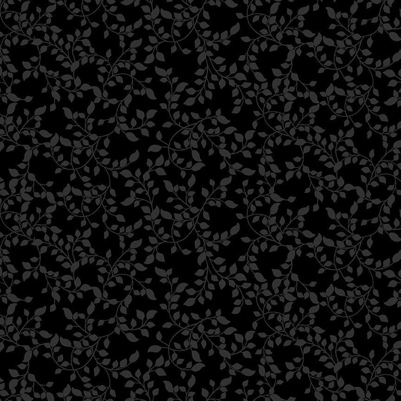 Timeless Treasures, Leafy Vine, Black on Black
