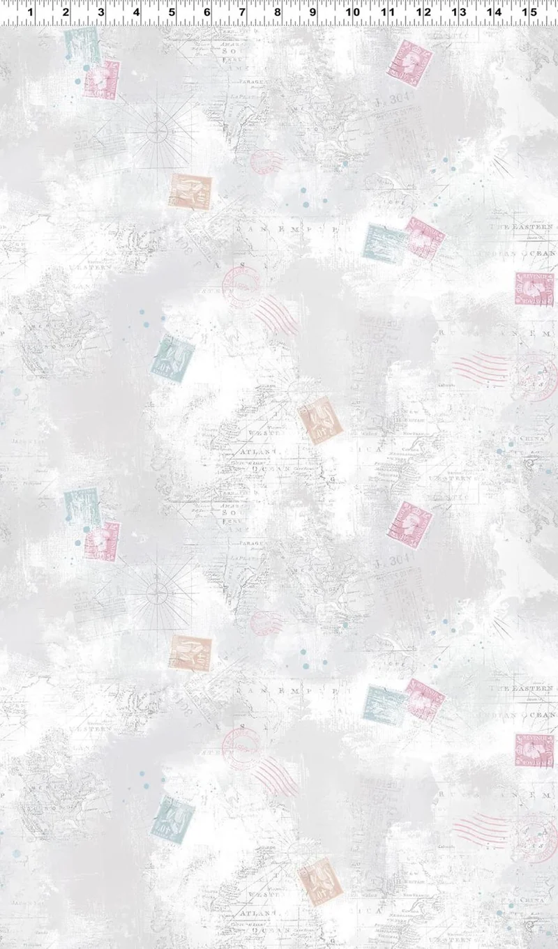 Clothworks, Harmony, Maps Collage, Lt Pewter