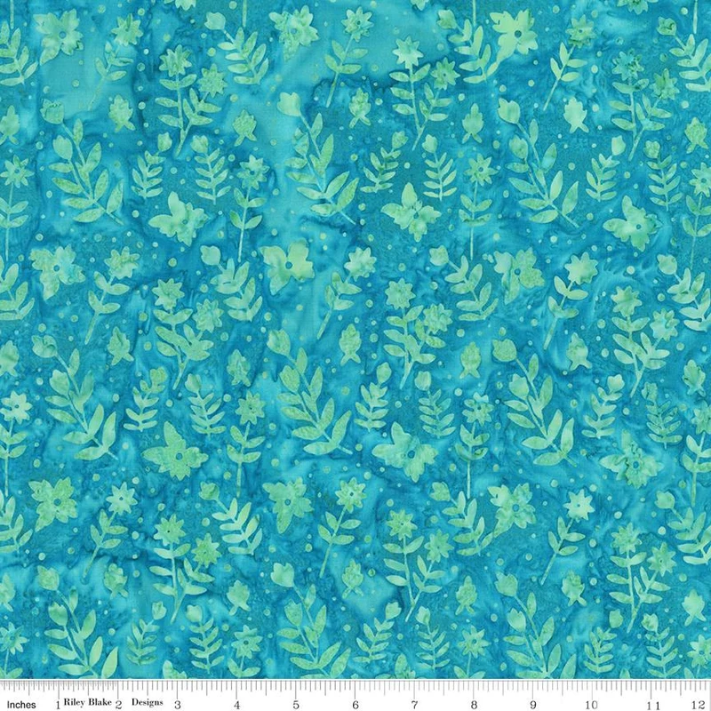 Riley Blake, Daisy Dots Batiks, Blue Floral, Aqua