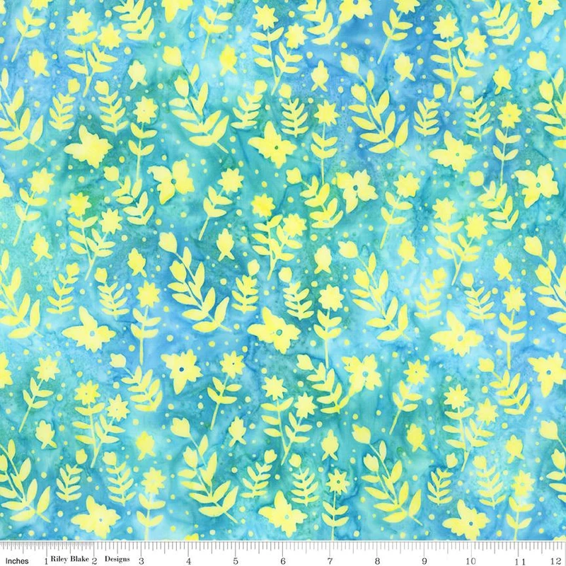 Riley Blake, Daisy Dots Batiks, Yellow Floral, Aqua