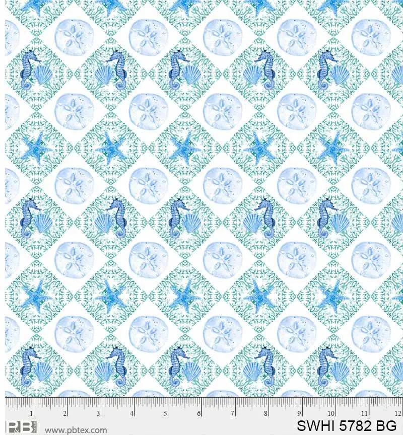 P & B Textiles, Sea Whispers, Sand Dollar Diamonds, Blue