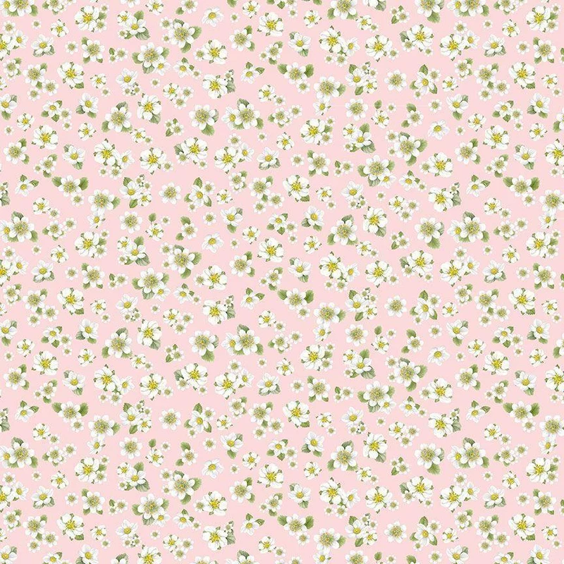 Timeless Treasures, Berry Sweet, Mini Strawberry Blossoms on Pink