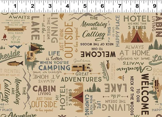 Clothworks, Living the Dream Flannel, Words, Light Caramel