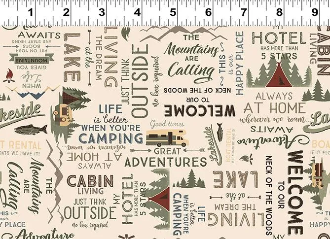 Clothworks, Living the Dream Flannel, Words, Light Khaki